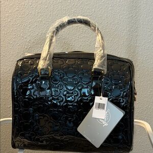 Mickey Icon Black Patent Satchel Handbag